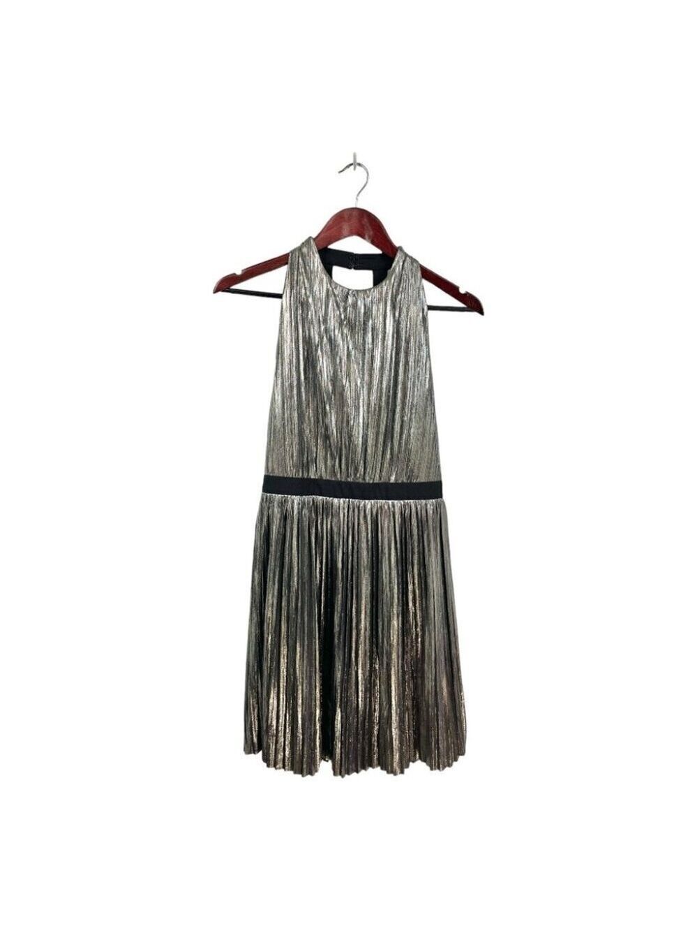 ** Gentle Fawn Loretta Silver Metallic Pleated Halter Mini Dress Size 2 - Picture 3 of 6